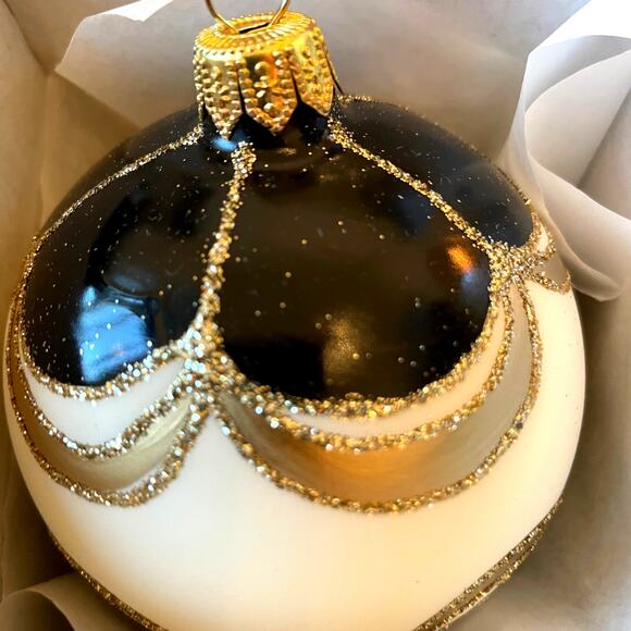 Set 6 Vitbis BLACK GOLD Glass Christmas Ornaments 3in Handcrafted in Poland NEW - Picture 8 of 15